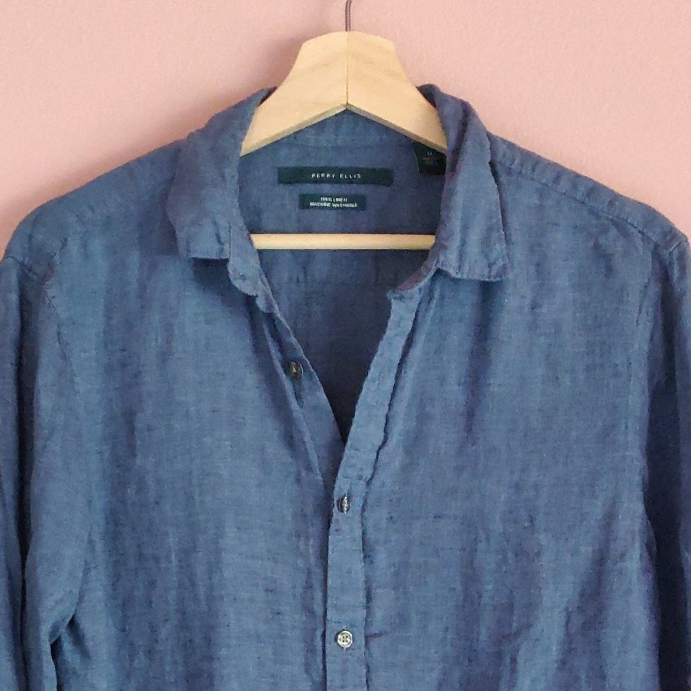 Cornflower blue Perry Ellis 100% Linen button down